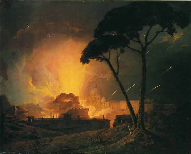 The Annual Girandola at the Castle of St. Angelo, Rome - Joseph Wright of Derby