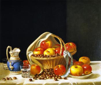 Basket of Apples and Chestnuts on a Table - John F Francis