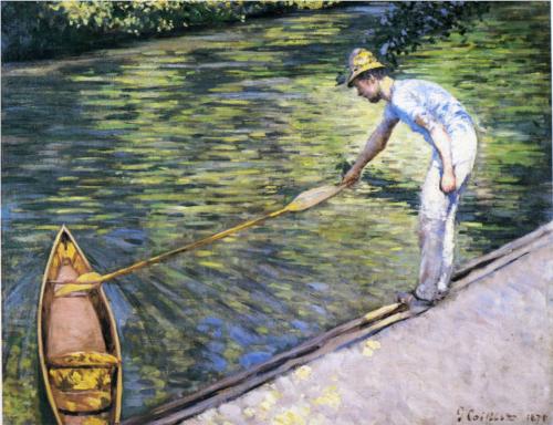 Boater Pulling on His Perissoire - Gustave Caillebotte