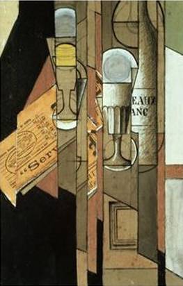 Glasses, Newspaper and a Bottle of Wine - Juan Gris