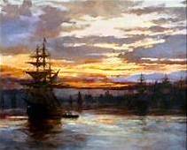 Harbor and Masted Ship - Albert Bierstadt