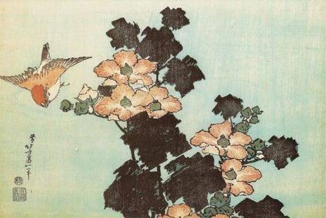 Hibiscus and Sparrow - Katsushika Hokusai