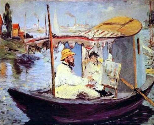 Monet on His Boat - Claude Monet