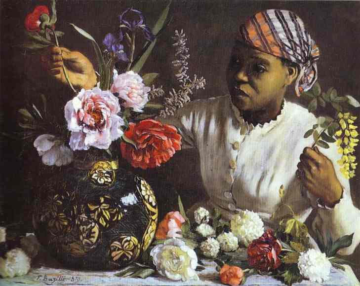 Negress with Peonies - Frederic Bazille