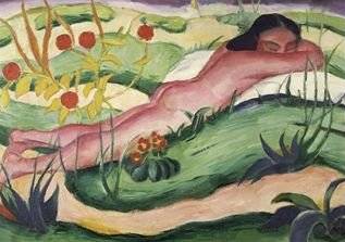 Nude Lying in the Flowers - Franz Marc
