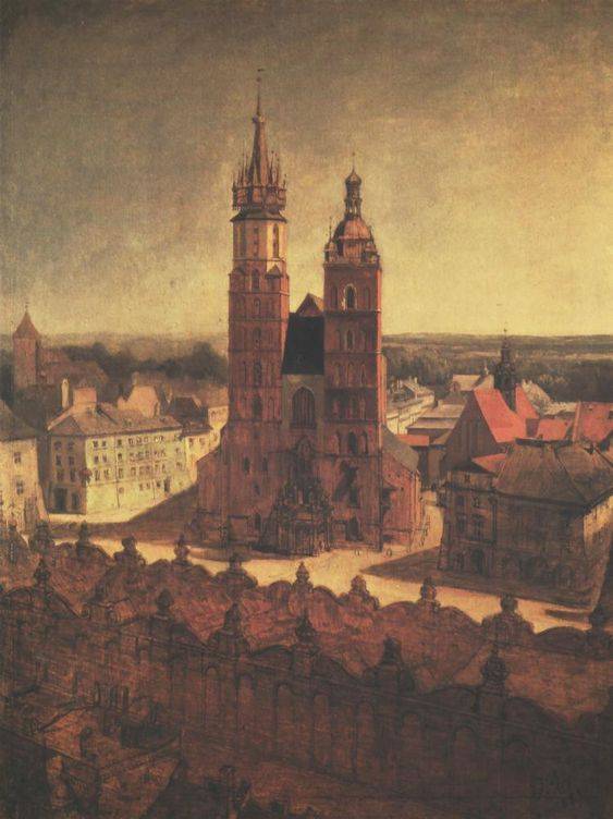 St. Mary's Church from the Town Hall Tower in Cracow - Jan Matejko