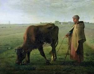Woman Grazing Her Cow - Jean Francois Millet