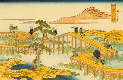 Ancient View of Yatsuhashi - Katsushika Hokusai