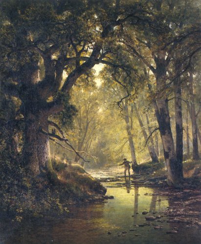 Angler in a Forest Interior - Thomas Hill
