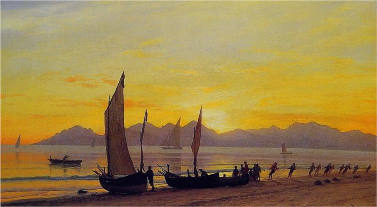 Boats Ashore at Sunset - Albert Bierstadt