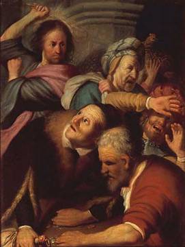 Christ Drives Money Changers from the Temple - Rembrandt van Rijn