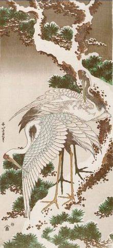 Cranes on a Snowy Pine - Katsushika Hokusai