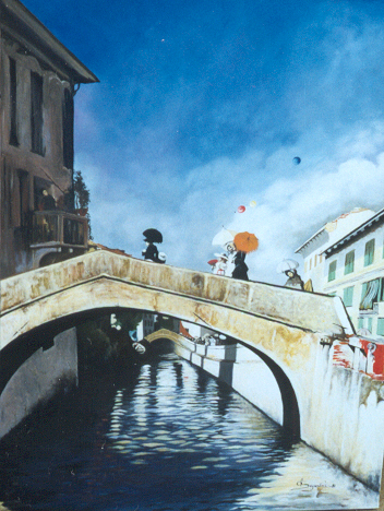 Il Naviglio a Ponte San Marco (Boat at the San Marco Bridge) - Giovanni Segantini