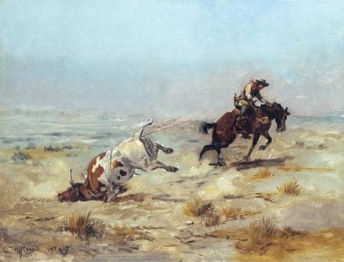 Lassoing a Steer - Charles Marion Russell
