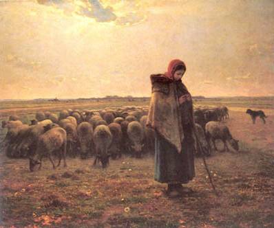 Shepherdess with Her Flock - Jean Francois Millet