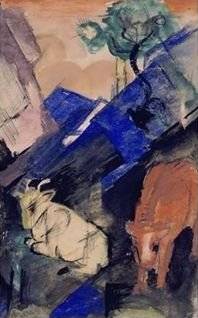 Two Cattle in a Hilly Landscape - Franz Marc