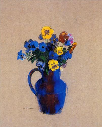Vase of Flowers Pansies - Odilon Redon